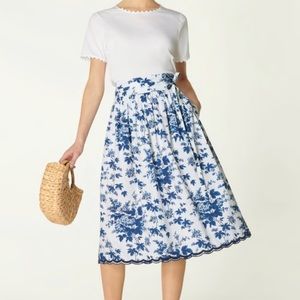 L.K.Bennett Hodgkin Floral Print Midi Skirt Blue/White US14 UK18